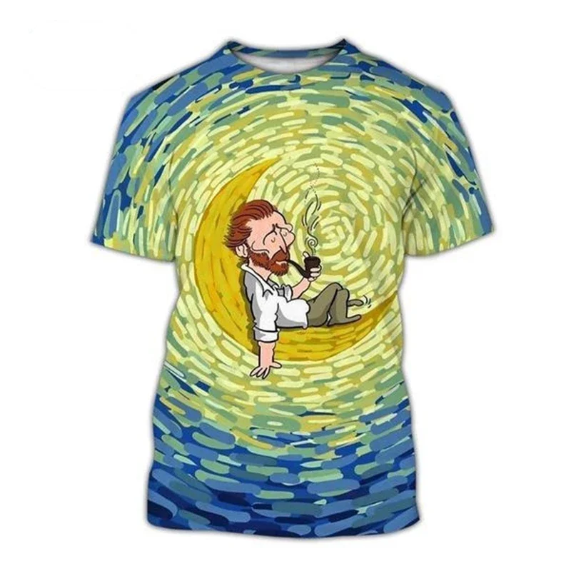 

2024 Summer 3D Printed Men's T-shirt Vincent Van Gogh Oil Painting Casual Fashion Plus Size Relaxed Comfortable Breathable Top