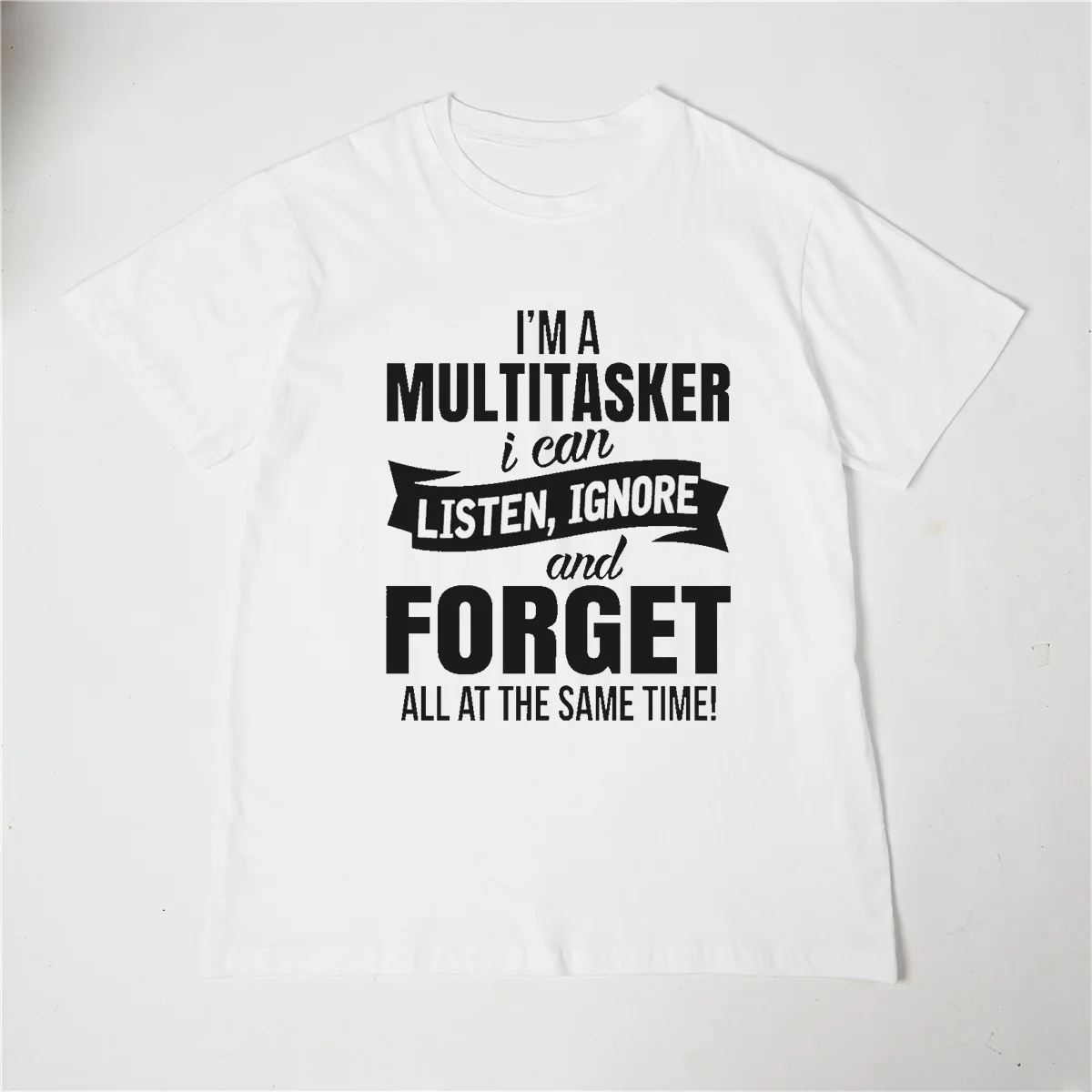 I'm A Multitasker Print T-shirt with Funny Saying Men and Women's Fashion Graphic Tee Black T Shirt Summer Short Sleeve Shirts