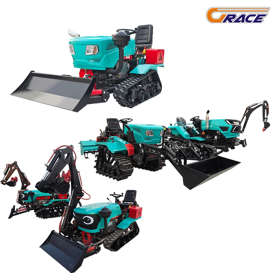 5 In 1 Machine Widely Used Agricultural Machinery Small Rice Farming Equipment Mini Crawler Tractor With Excavator