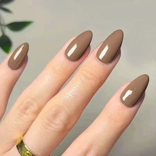 24 Uds uñas postizas Color sólido cara brillante almendra con pegamento de gelatina uñas acrílicas clásico usable extraíble uñas postizas prensa en uñas