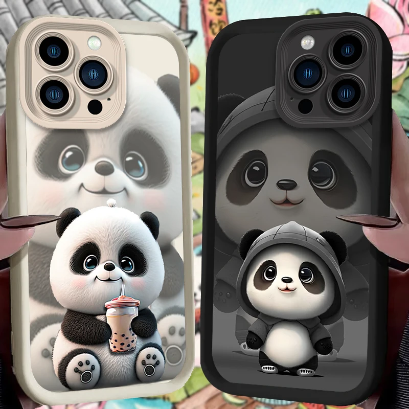 Lovely Panda Soft Silicone TPU Case For iPhone 16 15 14 13 12 11 Pro Max X XS X S Max XR SE 2020 7 8 Plus Shockproof Back Cover