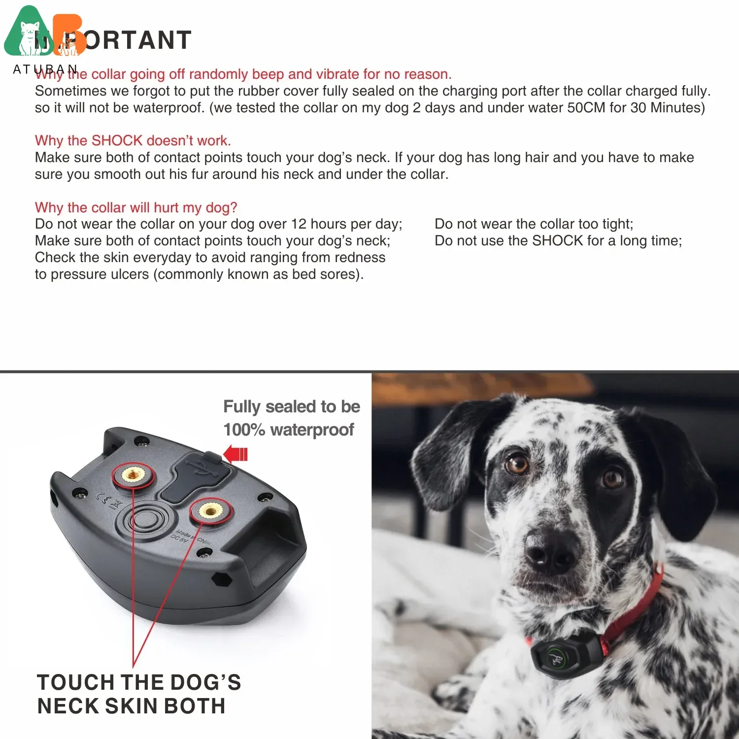Rechargeable Electric Shock Collar IPX7 Waterproof Dog Training Collar with Remote, Dog Shock Collar for Large Medium Small Dog