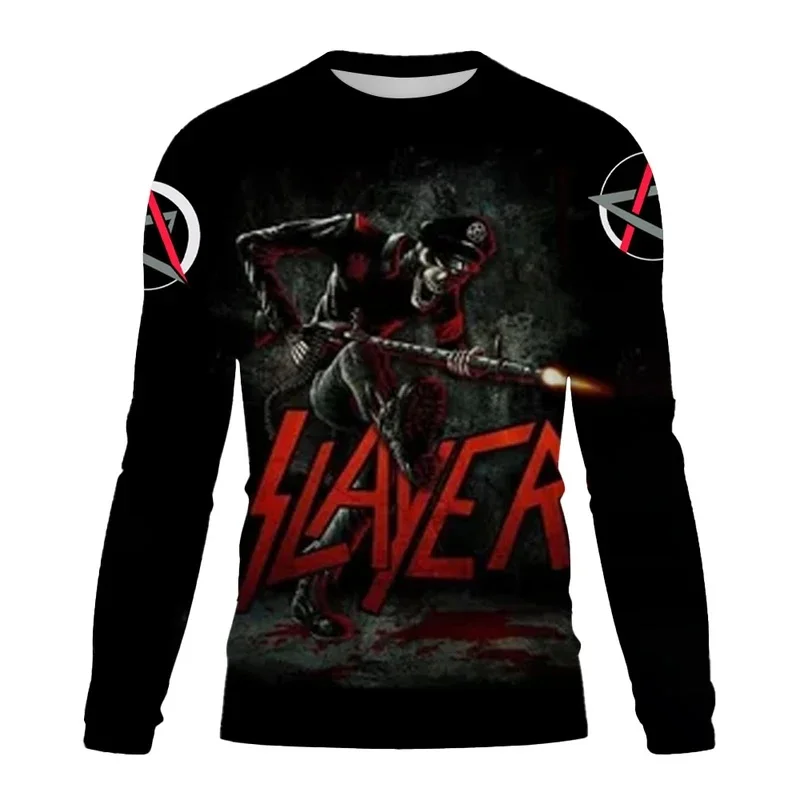 Men's Long sleeved Tshirt O Neck terror Skull 3D SLAYER Printed Street Trend Harajuku Style Hip Hop Clothing Sweatshirt Tops