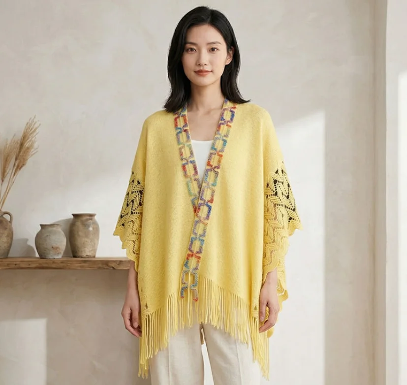 

Imitation cashmere New shawl women's knitted Poncho travel photography versatile ethnic style cloak versatile travel warm Cape P