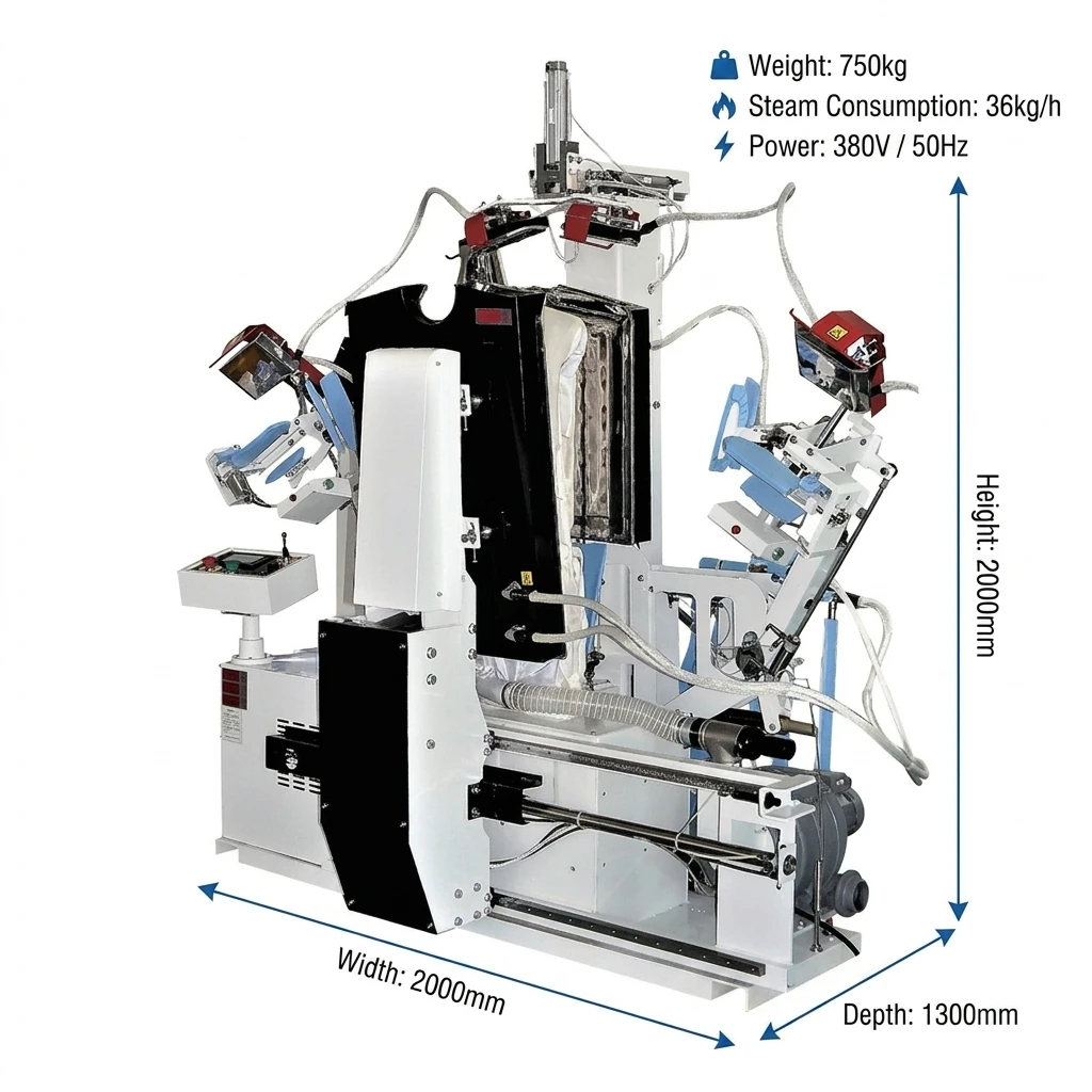 Multi-Voltage 110V/220V/380V 1.5KW Steam Ironing Press Machine for Uniform Suit Shirt with 0.4-0.5MPa Pressure