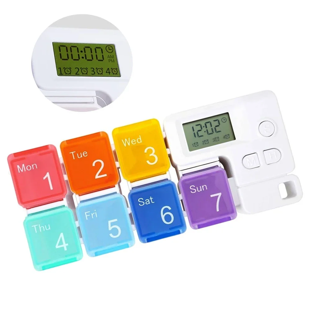 

Умный органайзер для таблеток на 7 дней с таймером-будильником, ежедневным напоминанием AM/PM, портативный дорожный контейнер для лекарств