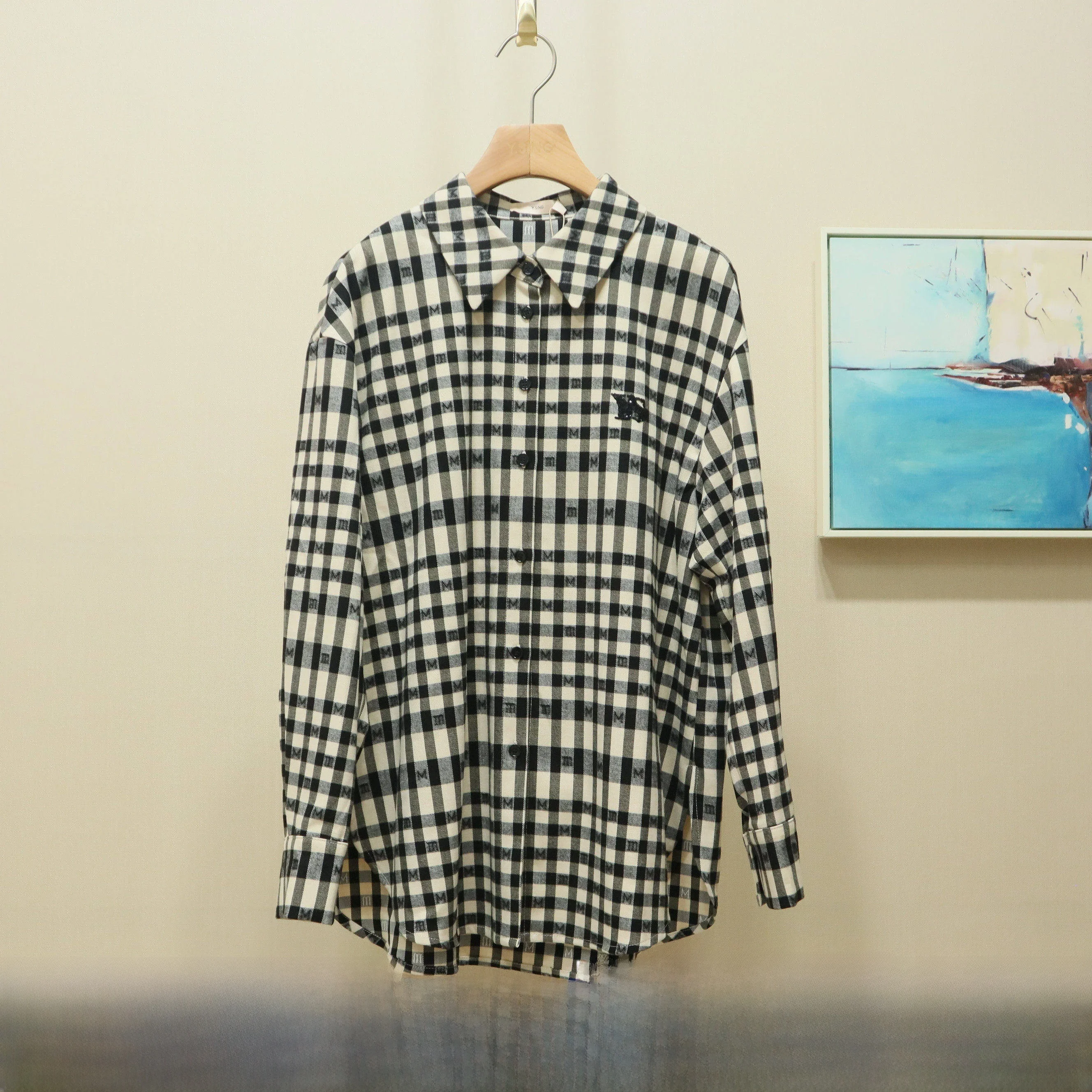 

YSING Зима 2025: Женская повседневная рубашка с длинным рукавом, в клетку, с надписью, из дышащего полиэстера, приятная к коже, YCS3230308