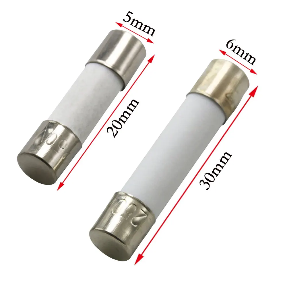 10PCS 5x20mm 6x30mm Ceramic Fuse Tube 250V Fuse 5*20mm 6*30mm F0.5A 1A 2A 3A 3.15A 4A 5A 6A 6.3A 7A 8A 10A 12A 15A 20A 25A 30A