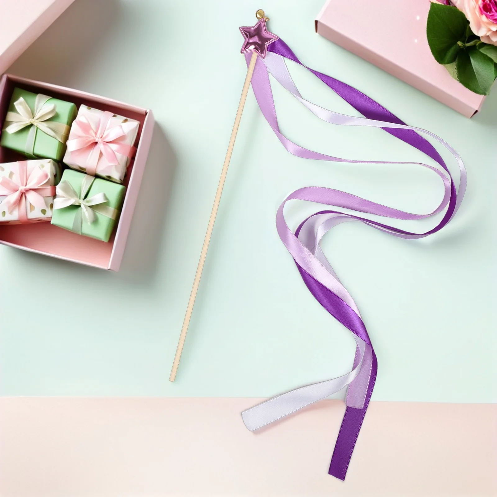 

24pcs Star Fairy Wand Ribbon Streamers Bells Wedding Party Decor Silky Purple Lightweight Glitter Ribbon Stick Elegant Flower
