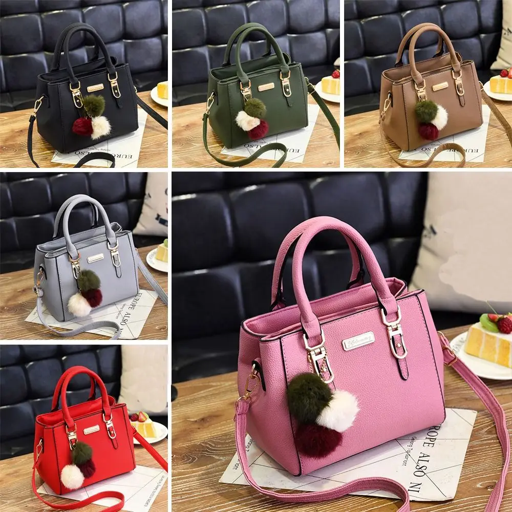 

Casual Fashion Shoulder Bags Solid Color PU Leather Embossed Crossbody Bag with Pendant Large Capacity Ladies Handbags