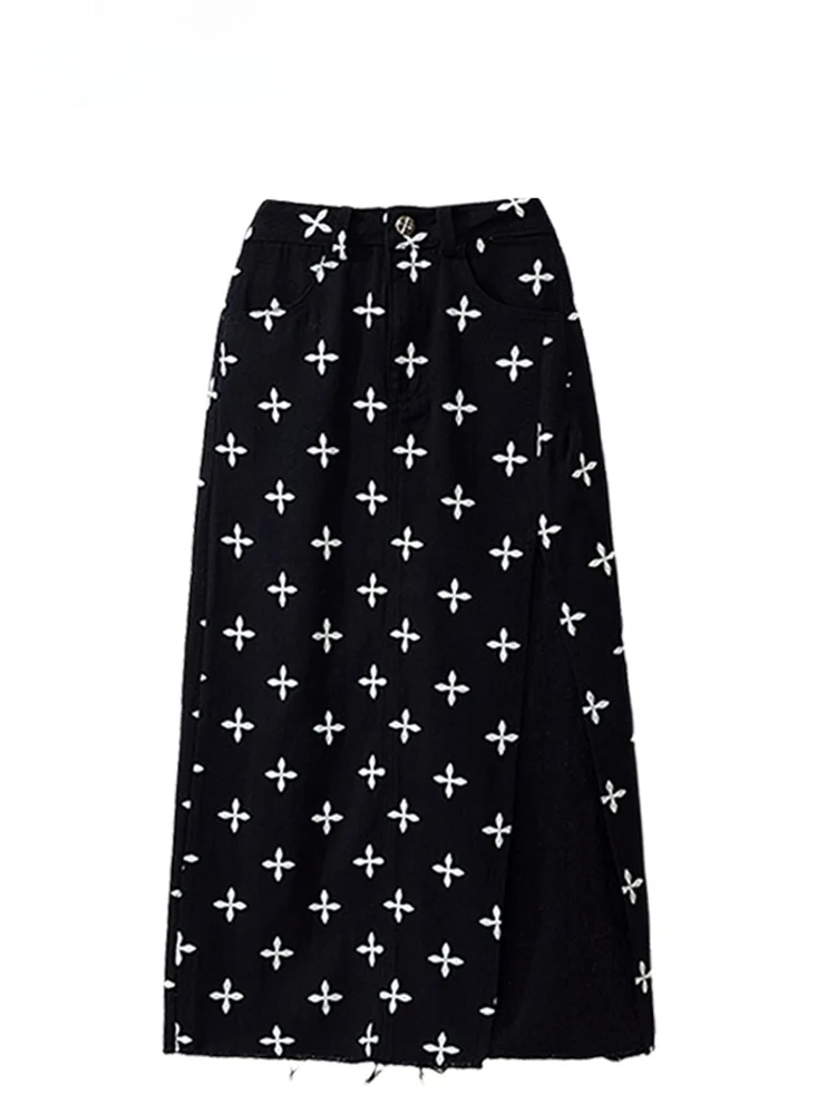 

plus Size Asymmetrical Printed Midi Skirt Women's Faion Slimming Bla Wrap around High Waist Spring Season Casual Wear