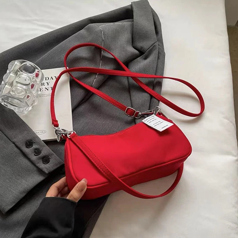 New Fashion Red Shoulder Bag for Women Simple Versatile Underarm Handbags Korean Female Casual Daily Crossbody Small Bags