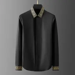 2022 new men's long sleeve shirt autumn tide brand collar cuff embroidery non-iron fashion personality high quality shirt