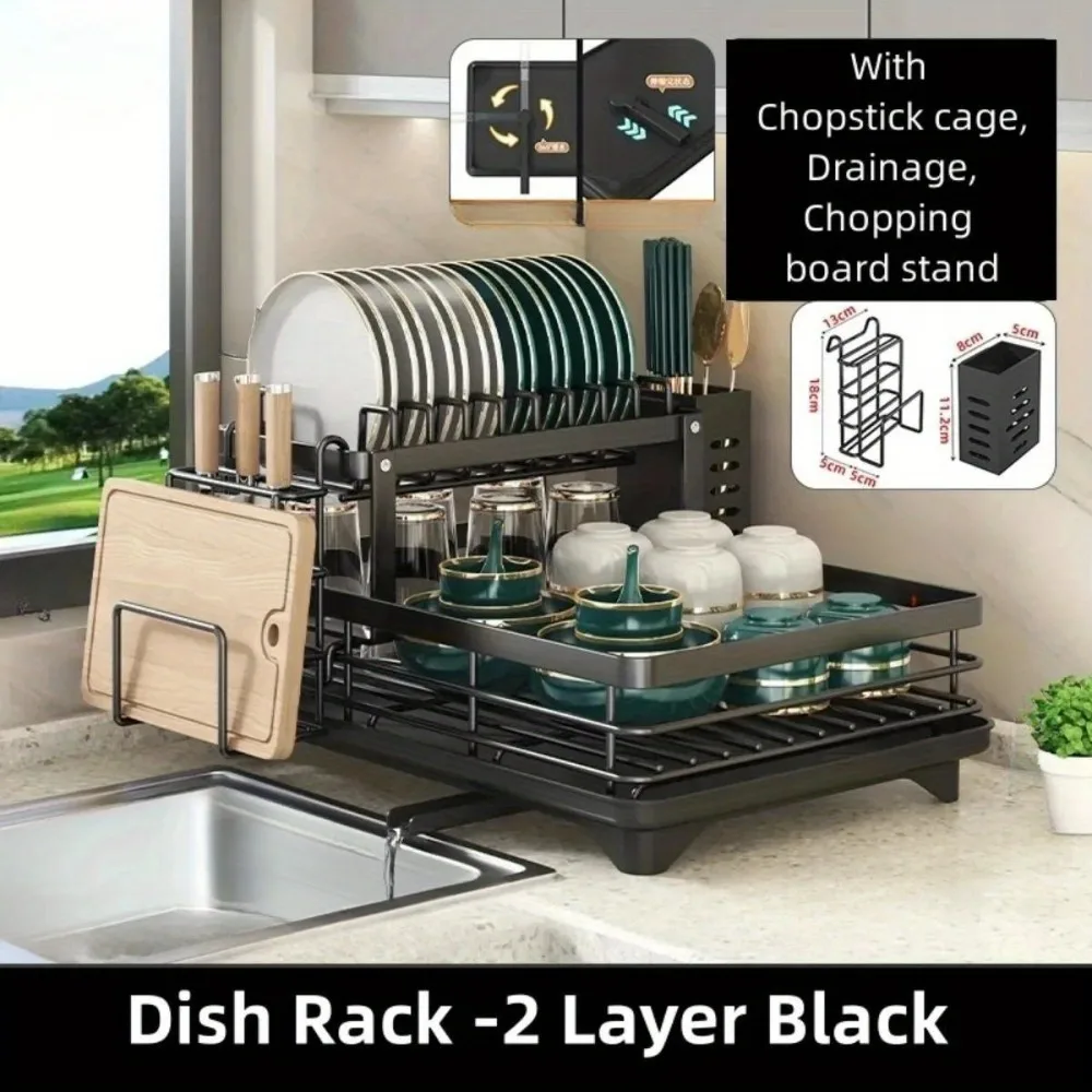 Kitchen storage rack Bowl dish bowl dish drain rack Multi-functional cutting board cover chopsticks spoon box Put bowls in the c