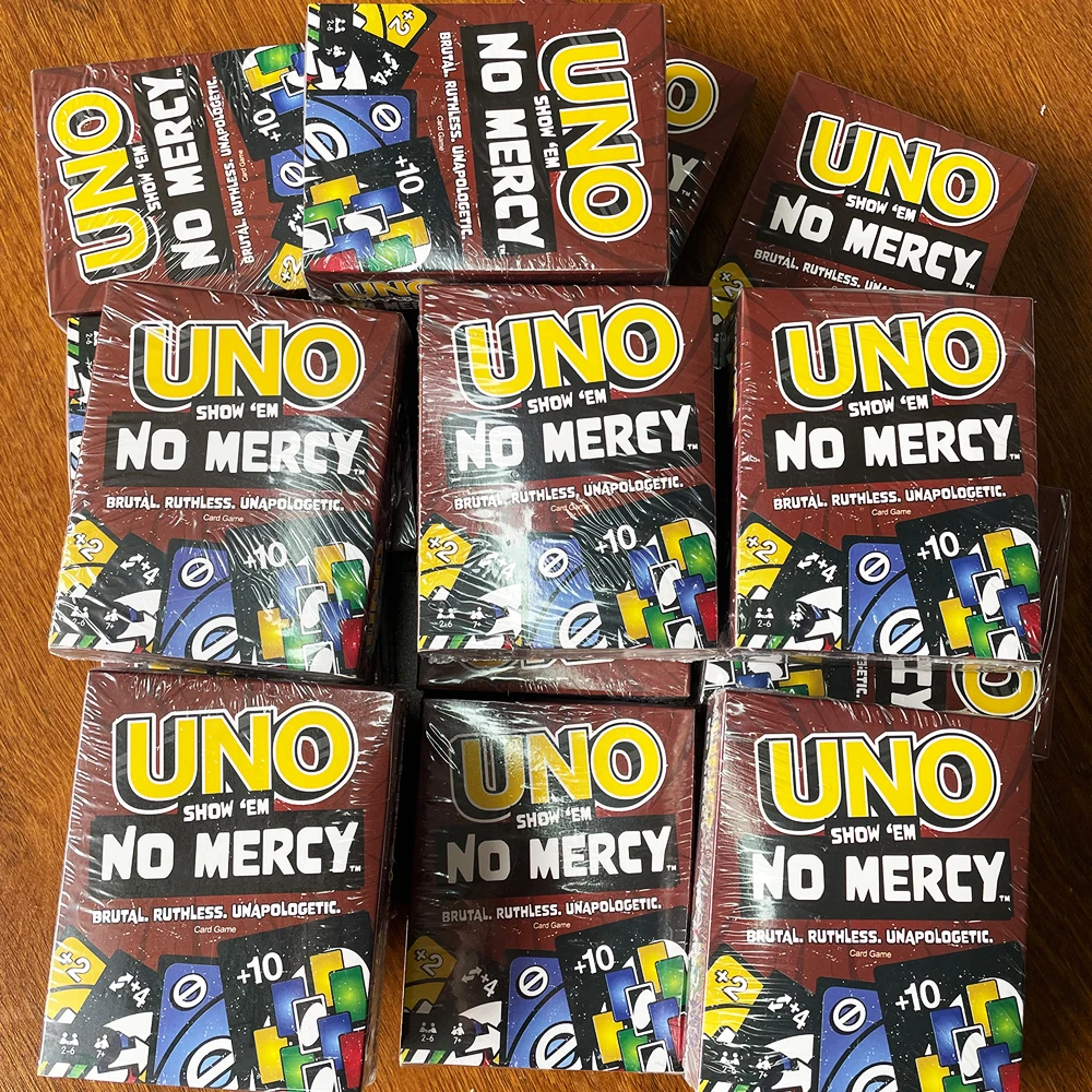 

Настольные игры Uno No Mercy 2025, карты UNO, настольные семейные развлечения для вечеринок, игры UNO, карточные игрушки, подарок на день рождения для детей