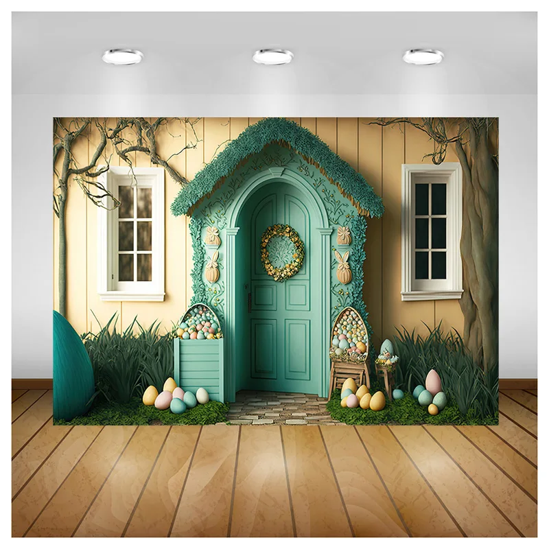 

SHENGYONGBAO Easter Scene For Photo Studio Background Celebrations Spring Eggs Rabbits Doors Photography Backdrops Props FR-06