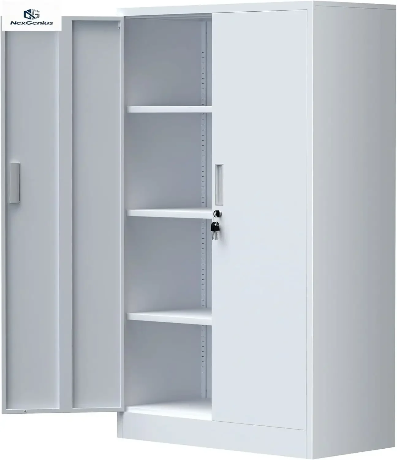 Metal Storage Cabinet with Locking Doors and 3 Adjustable Shelves, Lockable Storage Cabinets for Home Office Garage Kitchen Pant