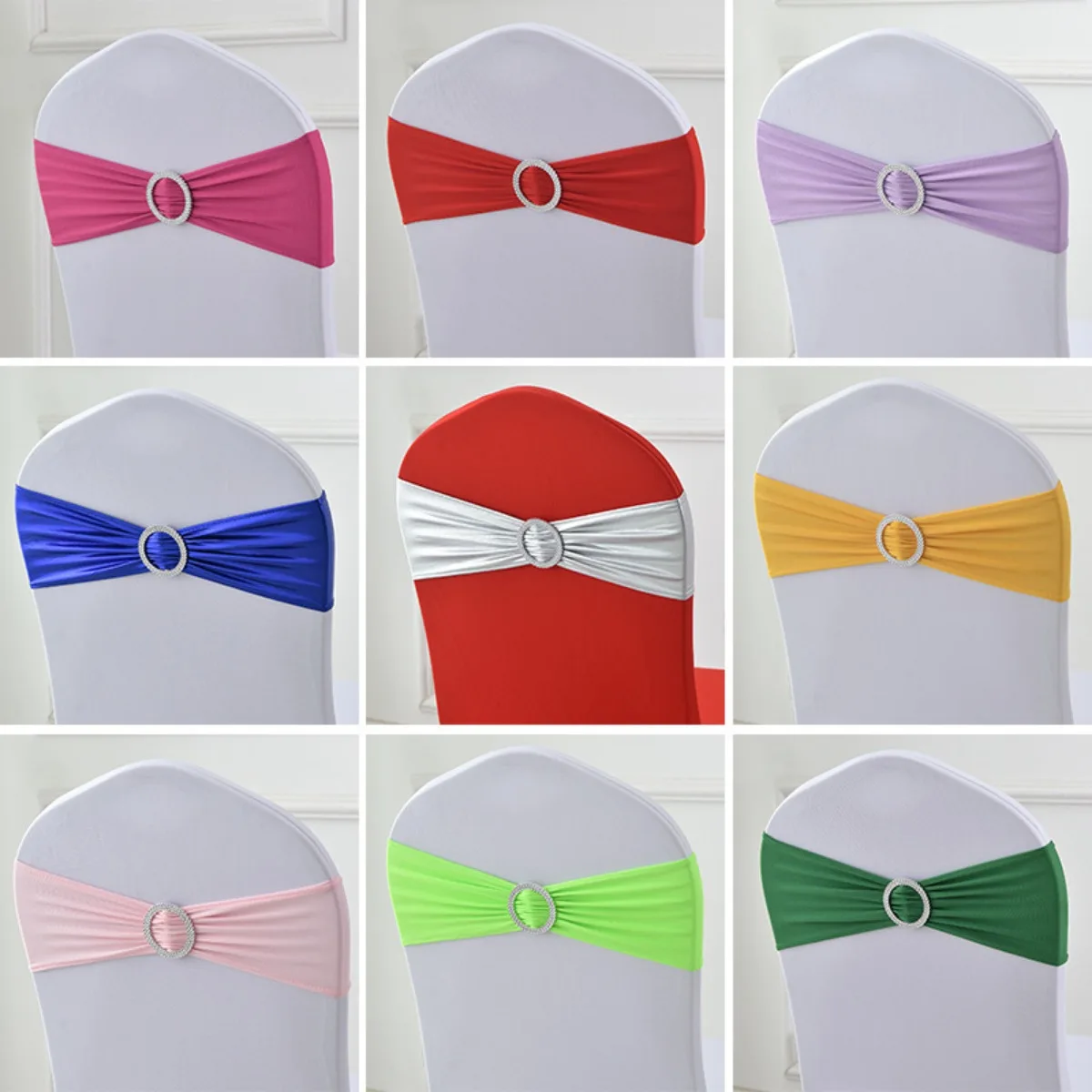 

Spandex Chair Sashes Bows 50PCS Stretch Chair Cover Band with Buckle Slider Elastic Chair Ties for Wedding Party Banquet Decor