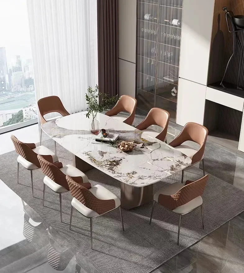 

# New Home Furniture Modern Dining Room Set Marble Metal Dining Table With 6 Chairs