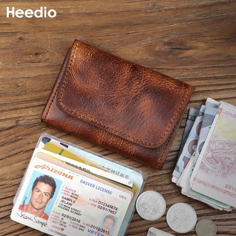 Vintage Genuine Leather Wallet For Men Male Cowhide Short Small Men's Purse Card Holder Case Money Bag Man With Coin Pocket image 3