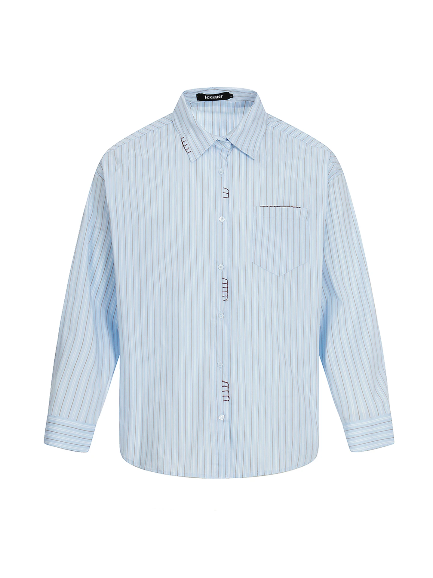 

Retro Contrast Color Vertical Stripes irt Casual Loose Fit Spring Season ex Long Sve Button up Couple's irt