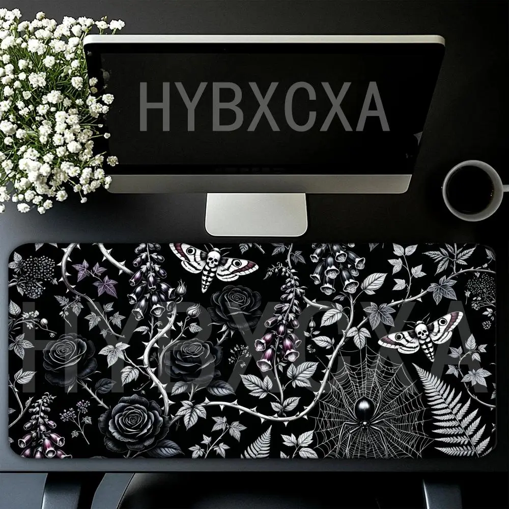 

HYBXAXC Gothic Botanical Mouse Pad Dark Academia XL Gaming Mat Death's Head Moth Mouse Spooky Cottagecore Thorns Office Decor