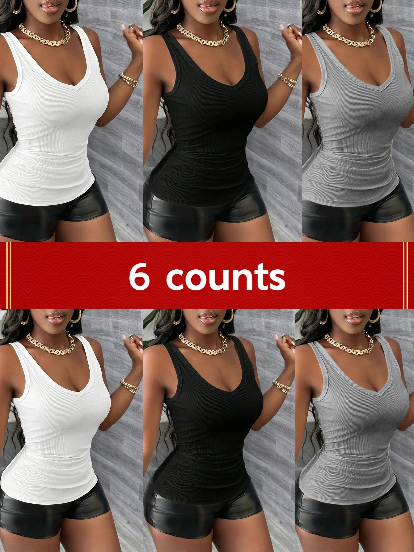 

A popular six-piece V-neck vest set in solid colors for spring, summer and autumn in Europe and America