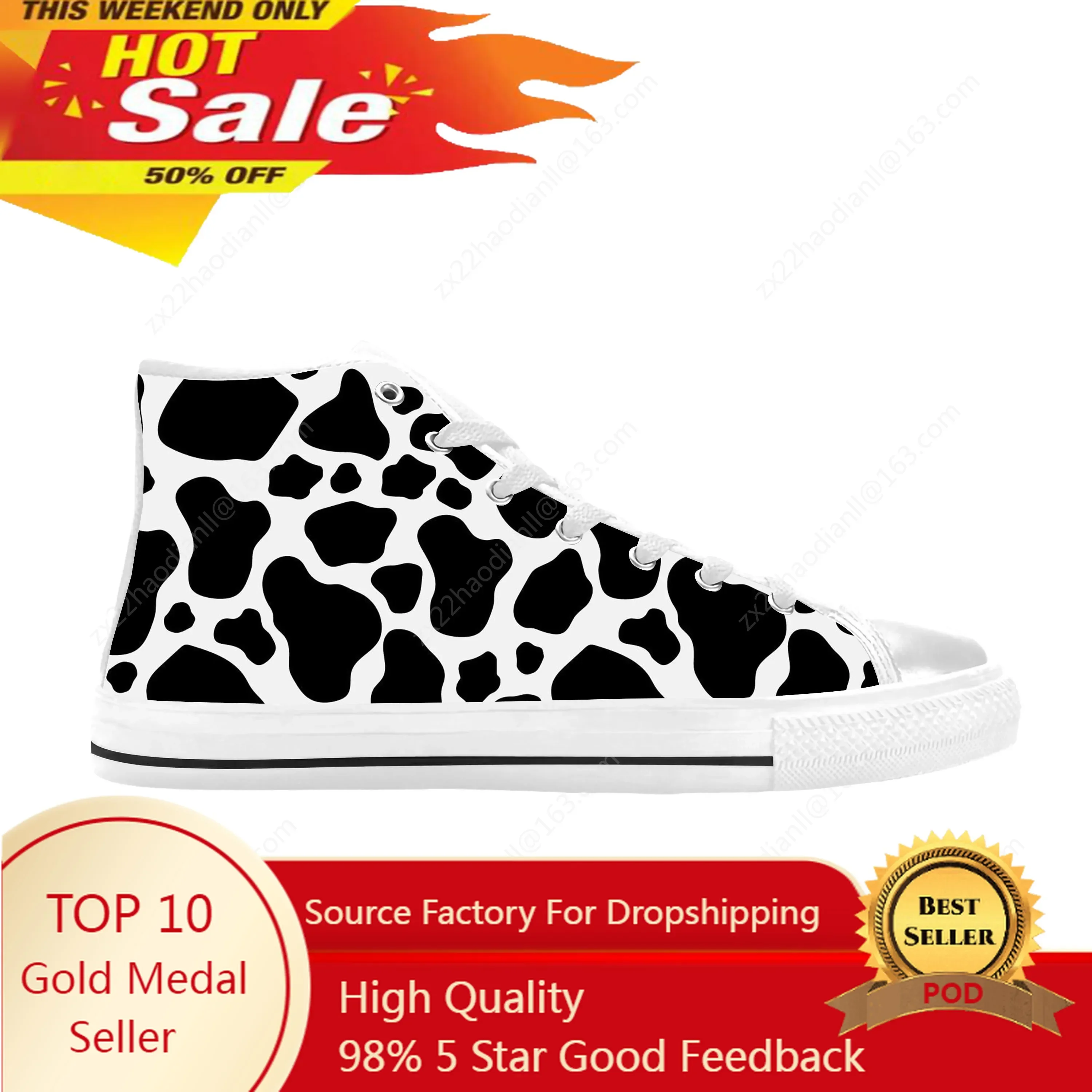 Animal Cow Print Pattern Anime Cartoon Manga Cool Casual Cloth Shoes High Top Comfortable Breathable 3D Print Men Women Sneakers