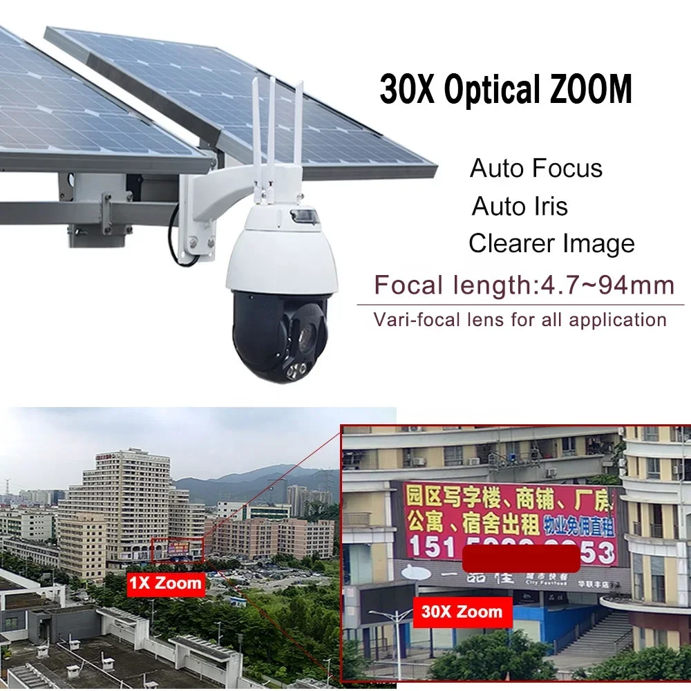 5MP Wireless Wifi 4G Auto Tracking Speed Dome PTZ Camera 30X ZOOM 120W Solar Panel Energy 40Ah Li-battery Kit H.265 2WAY Audio