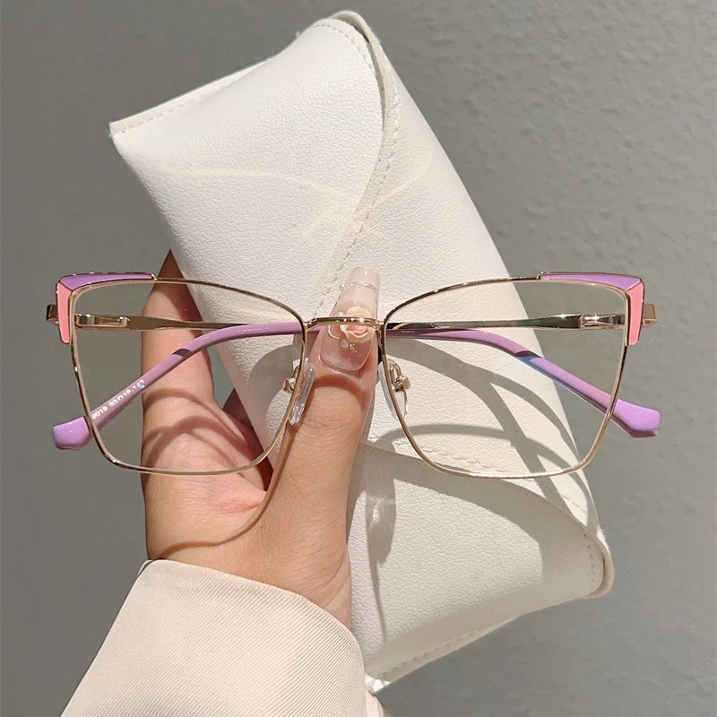 KAMMPT Oversized Cat Eye Glasses Women 2024 New Stylish Vintage Blue Light Blocking Eyewear Fashion Design Decorative Eyeglasses