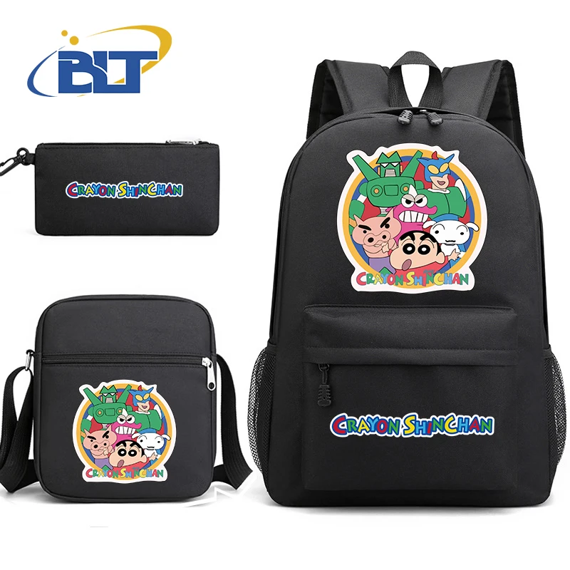 Conjunto de bolsa escolar masculina MINISO, mochila infantil, bolsa de ombro, bolsa de lápis, conjunto de 3 peças