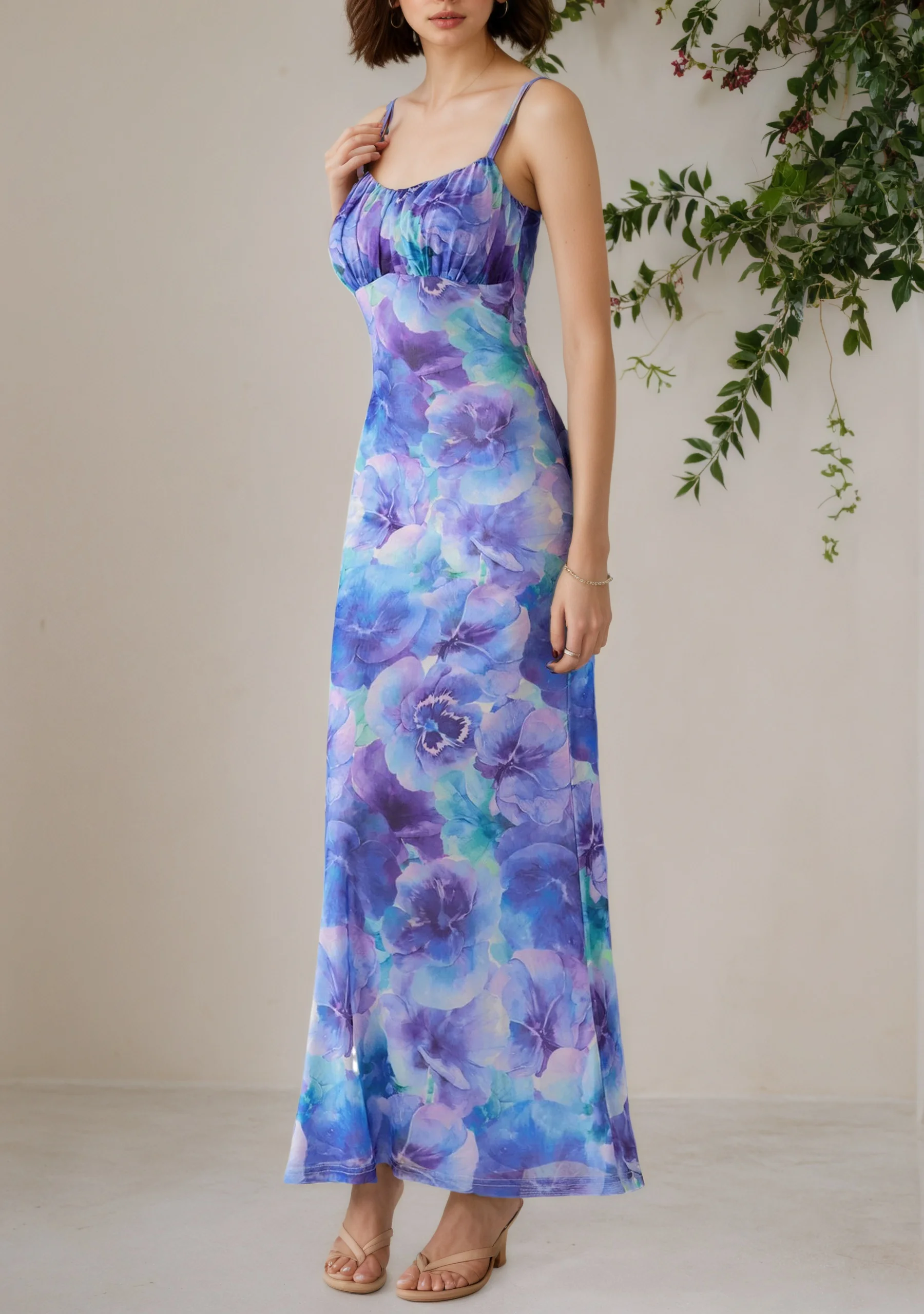 2025, Herbst, langes Damenkleid, ärmellos, plissierter Saum, schmale Passform, Hochzeitsgäste, Hosenträger, langes Kleid, Abendessen, modisches Dressing