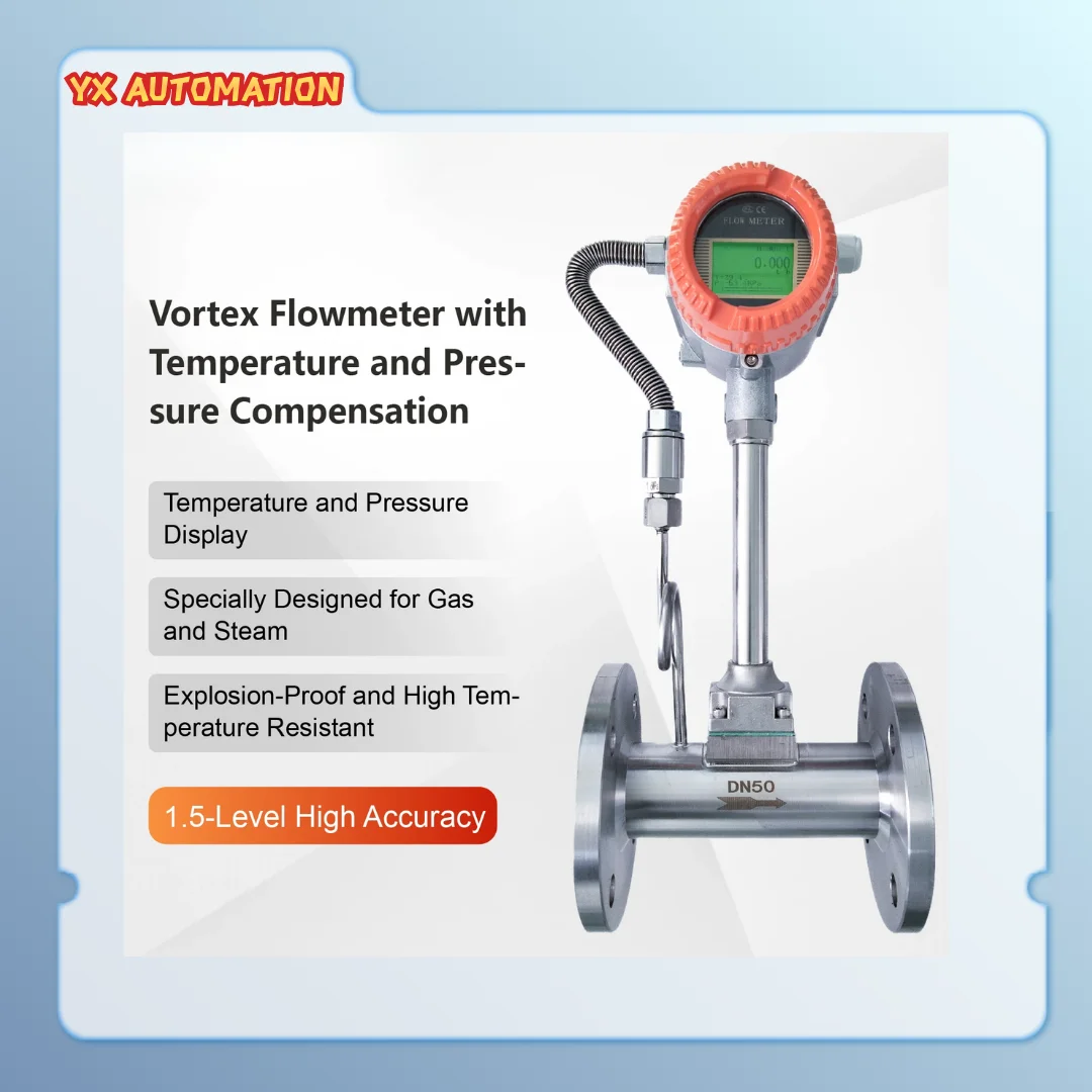 Compressed Air, Biogas 304 Stainless Steel Vortex Flow Meter With Flange Connection 4-20ma Rs485 Output For Steam