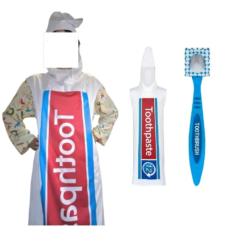 

New Toothbrush Toothpaste Cosplay Costume for Couple Funny Role-playing Halloween Carnival Party Performance Comedy Props Adult