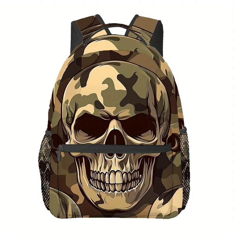 

Military Skull Bone Camouflage Print Backpack Outdoor Sports Double Shoulder for Hiking Camping Casual Unisex Adjustable Straps