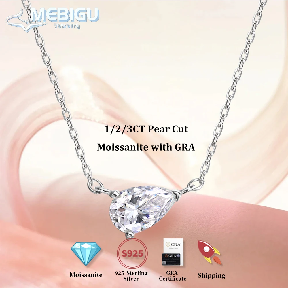 

Mebigu 1/2/3carat Waterdrop Solitaire Moissanite Pendant Necklace 925 Silver Gra Certified Pear Cut Lab Diamond Neckchain Woman