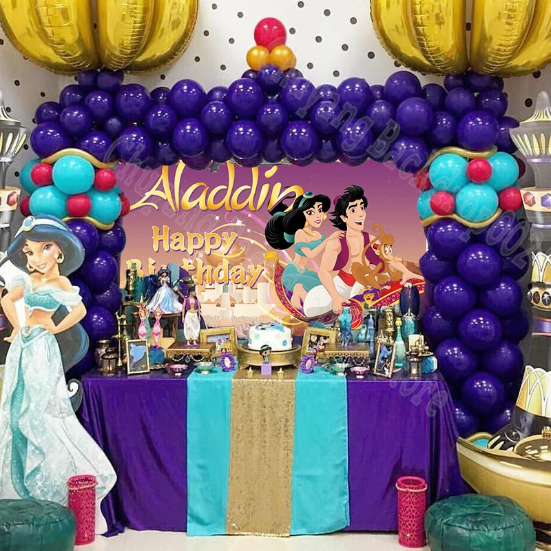 Disney Princess Jasmine Aladdin Birthday Backdrop Castle Tiana Frozen Stairs  Ariel Merida Aurora Snow White Cinderella Belle