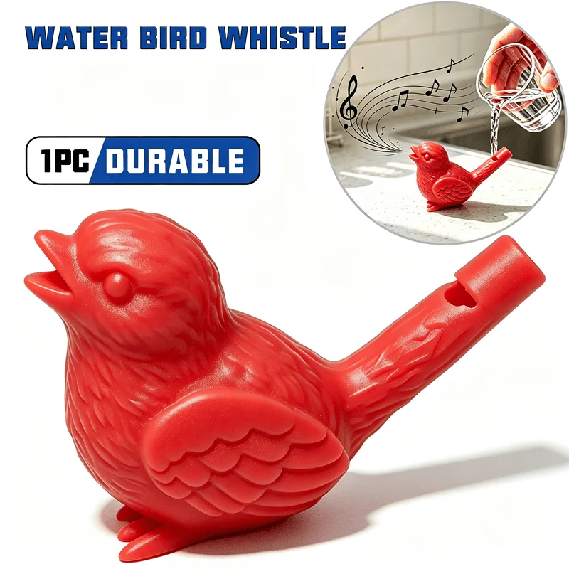 Red 3D Printed Waterbird Whistle – Add water & blow for realistic birdsong. Unique desk ornament blending sound & style.