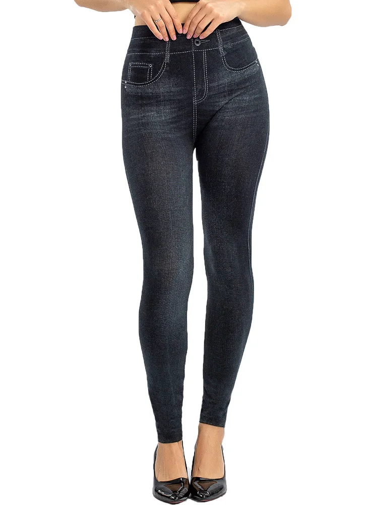 YRRETY-Leggings de sport en faux jean sans couture pour femme, pantalon imprimé commandé, taille haute, collants push-up pour la course et la gym,