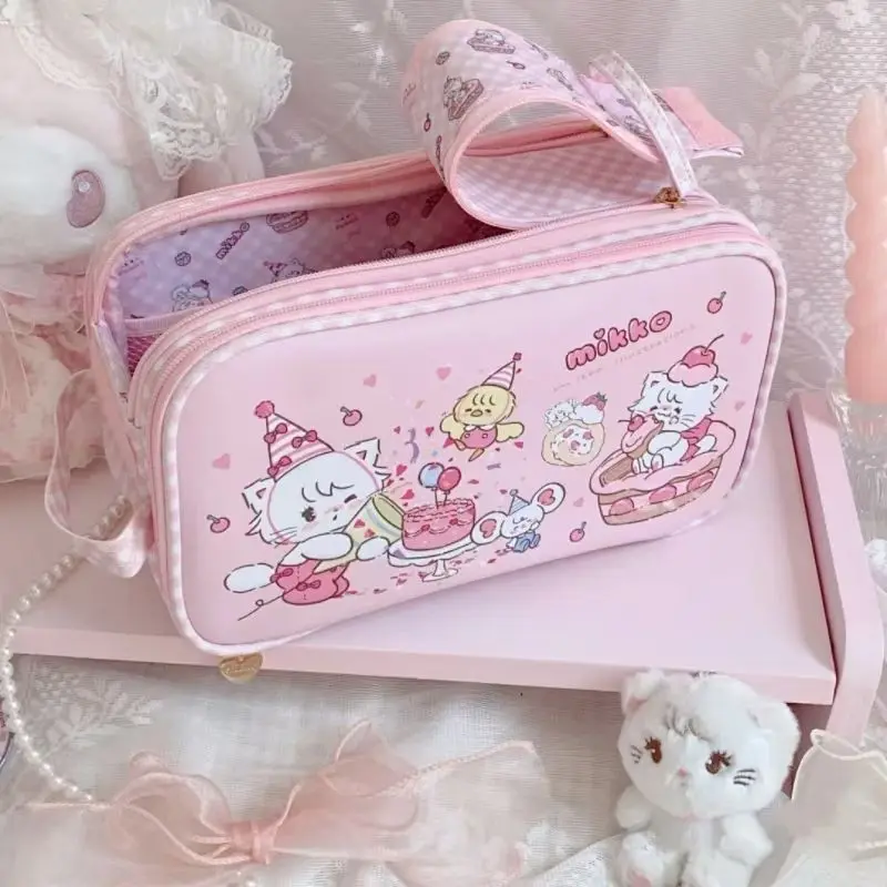 

Kawaii Mikko New Makeup Bag Storage Bag Large Capacity Anime Cartoon Cute Student Pencil Case Square Handbag Girls Gifts Toys