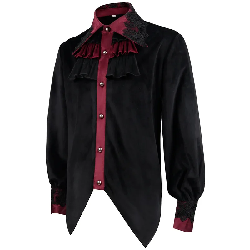 Turn-down Collar Long Sleeves Man Cosplay Anime Vintage Pirate Shirt Victorian Steampunk Clothes Vampire Medieval Gothic Top