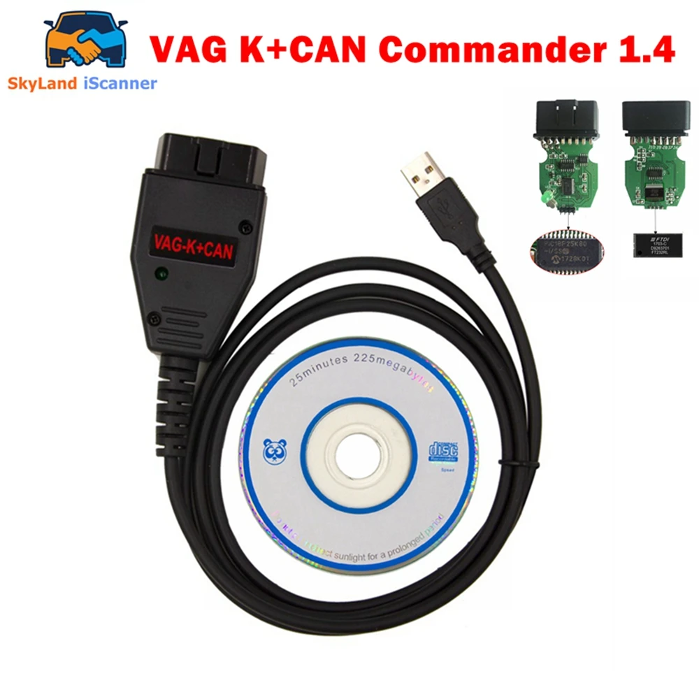 VAG K CAN Commander 1.4 FTDI PIC18F25K80 K+CAN 1 4 OBD 2 OBD2 Auto Car Diagnostic Tools Interface COM K-line Cable for VW/AUDI
