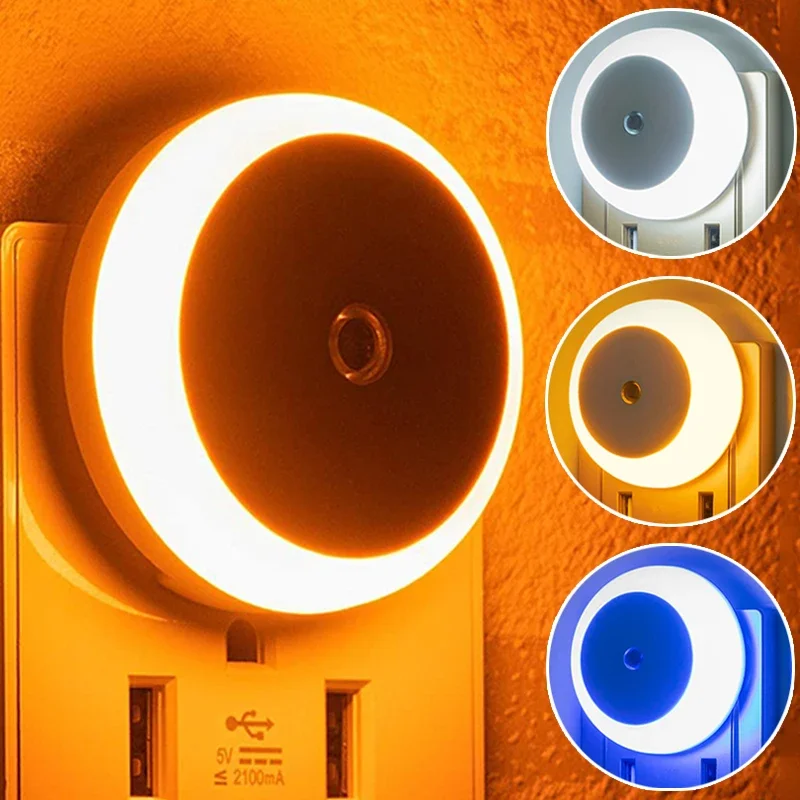 Lichtsteuerung Sensor LED Nachtlicht US/EU Stecker Wandleuchte für Badezimmer Schlafzimmer Zuhause Küche Korridor Energiesparende Nachtlampe