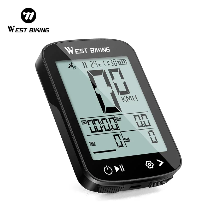 WEST BIKING Bicycle GPS Computer IPX7 Waterproof Automatic Backlight Speedometer Type-C Rechargeable Wireless Digital Odometer