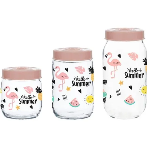 Herevin Hello Summer Pattern 3 Size Glass Jar Set