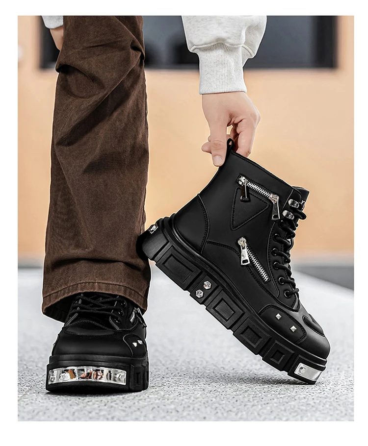 Herren Winter Oxford Stiefel Komfortables Futter Doppelter Seitenreißverschluss Dicke Sohle Erhöhte Höhe Street-Style Lässige Kurze Stiefel – Detail 17