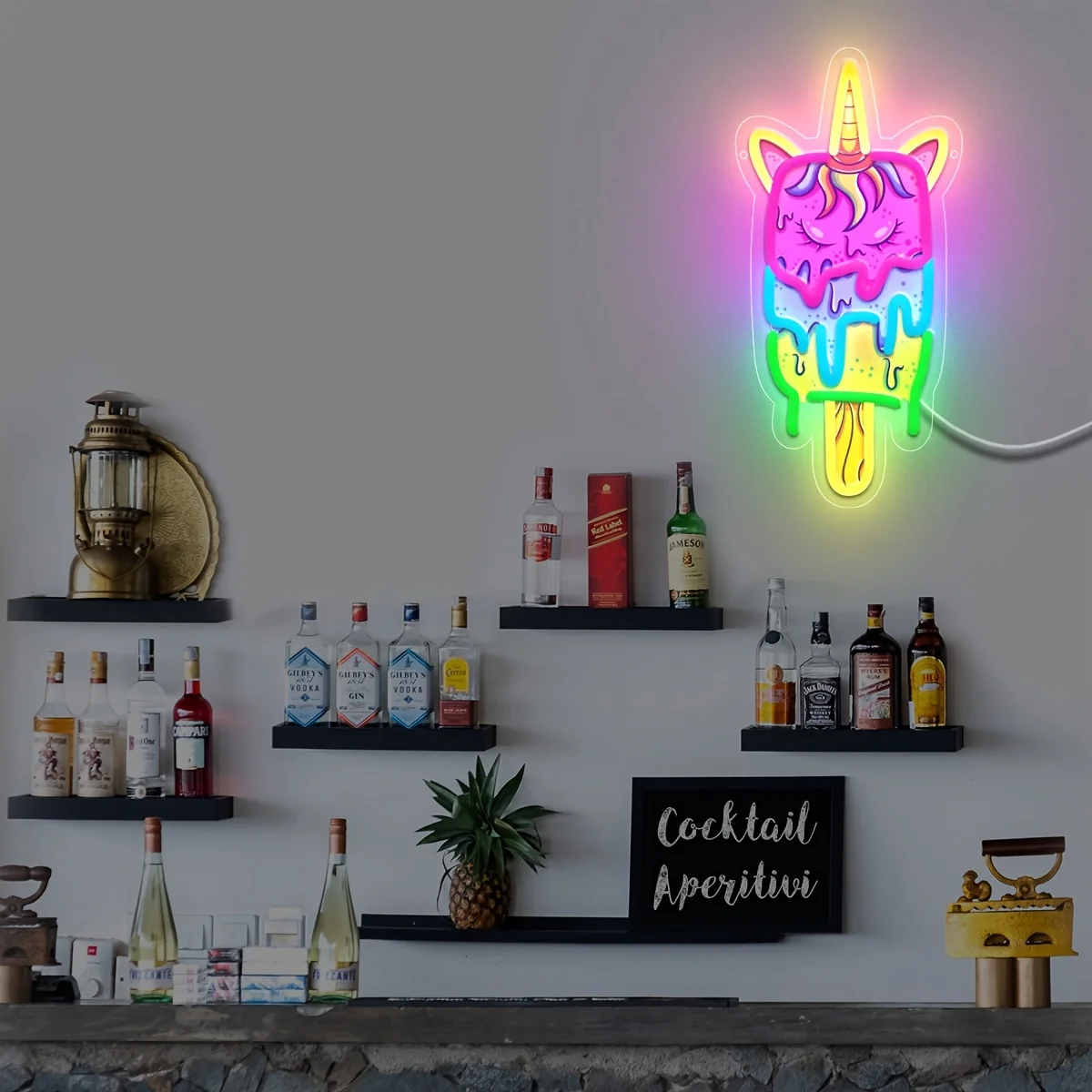 Unicorn Popsicle Neon Sign Fun Cartoon Ice Cream Neon Light Dimmable LED for Cave Bar Restaurant Art Wall Decor Birthday Gift