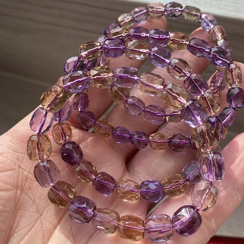 

Natural Ametrine Faceted Barrel Beads Bracelet 10x8mm Women Men Crystal Jewelry Purple Yellow Amethyst Ametrine AAAAAA