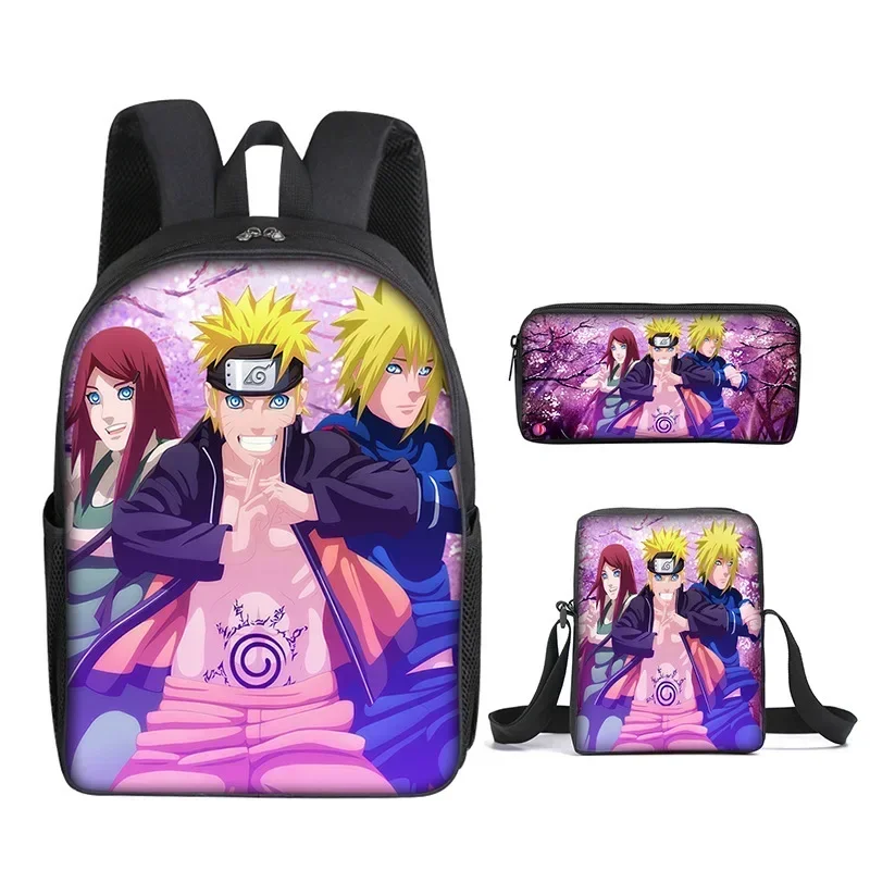 Naruto Backpack Akatsuki Anime Cartoon Shoulder Bags with Pencil Case Casual Canvas Travel Bag Primary Schoolbag Mochila Gift