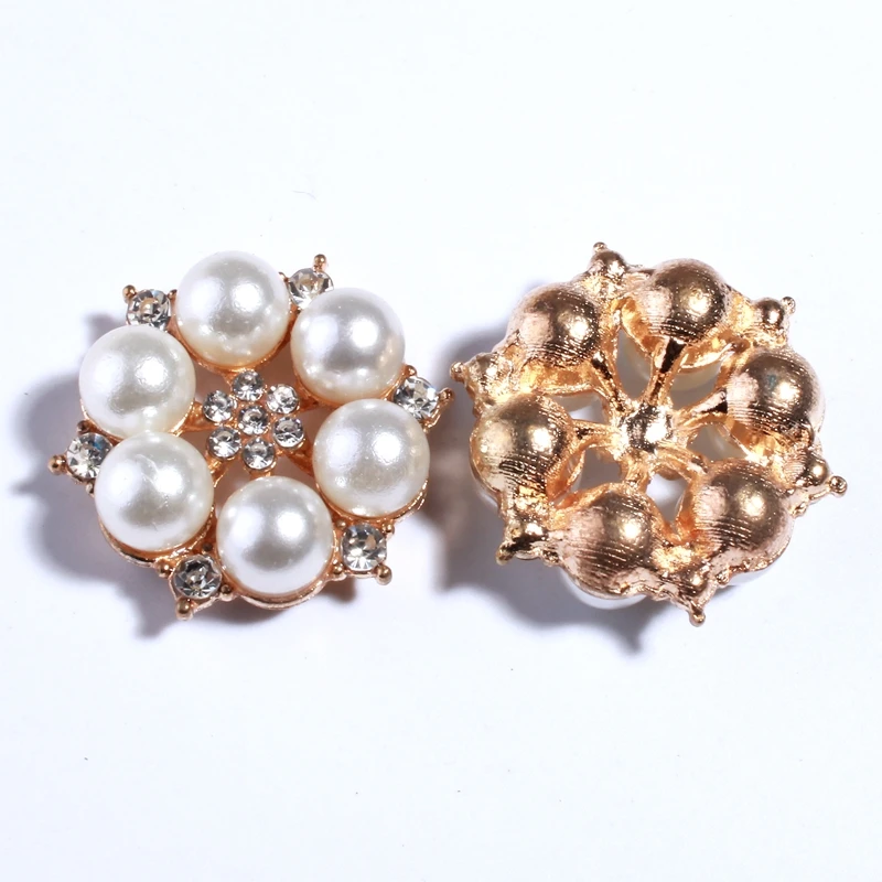 

10PCS 27MM Fashion Metal Alloy Button With Pearls For Flower Decoration Crystal Silver Rhinestone Buttons For Wedding Accessy